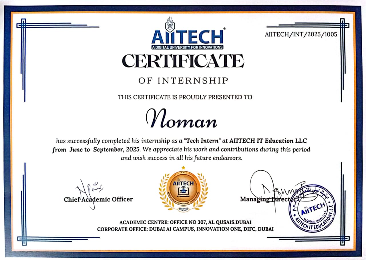 AIITECH Certificate of Internship